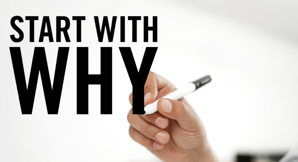Hand holding a marker beside the words “Start With Why,” highlighting the need to question assumptions in email activation strategy.