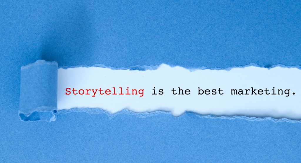 A torn paper revealing the message about storytelling, reflecting how ads must make the product story clear before users click.
