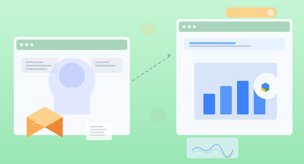 Founder story page contrasted with analytics dashboard, showing shift from narrative focus to measurable product performance