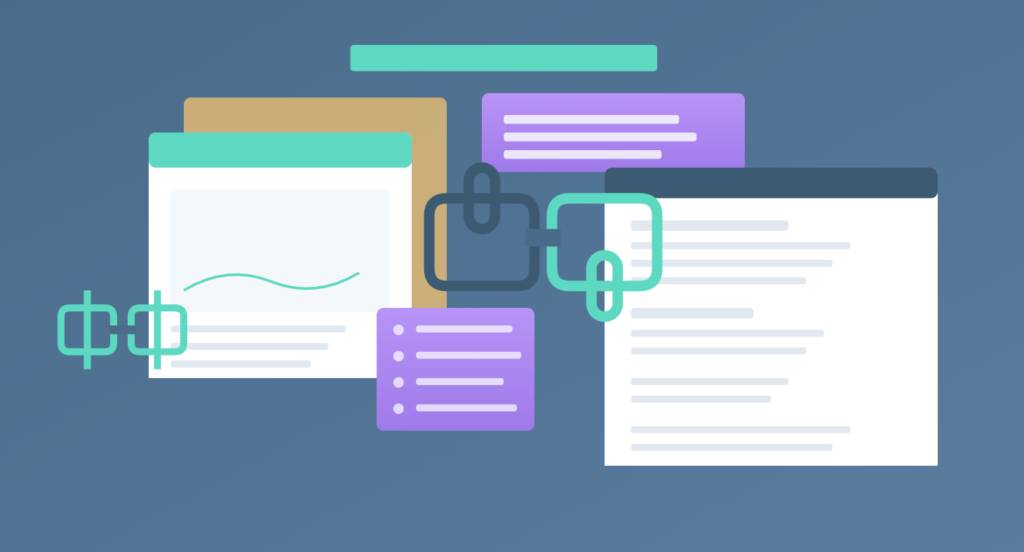 Interconnected content blocks and documents linked by chains, representing misaligned content strategy across product-led teams